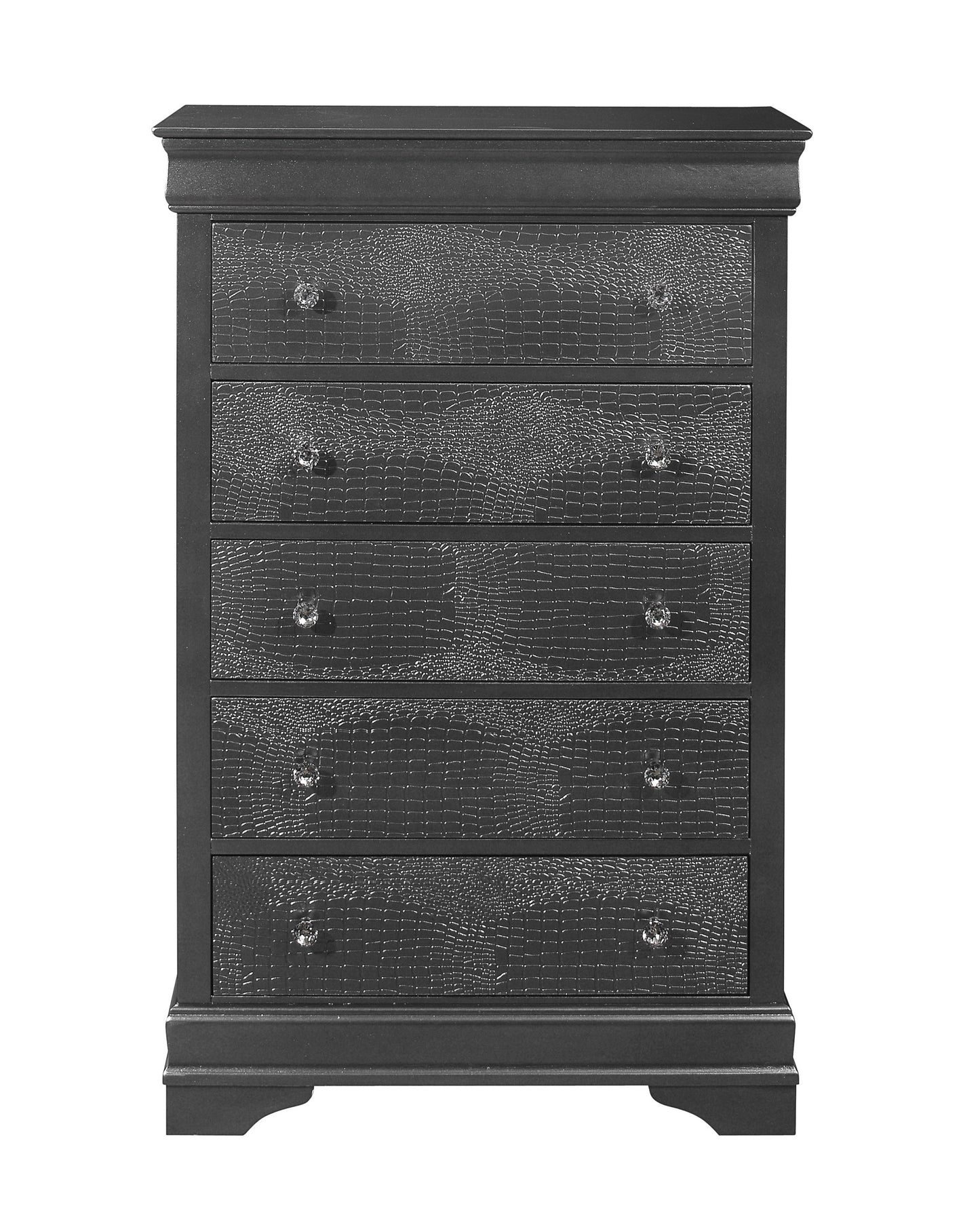 31" Metallic Grey Solid Wood Five Drawer Chest - Homeroots - Flyclothing LLC