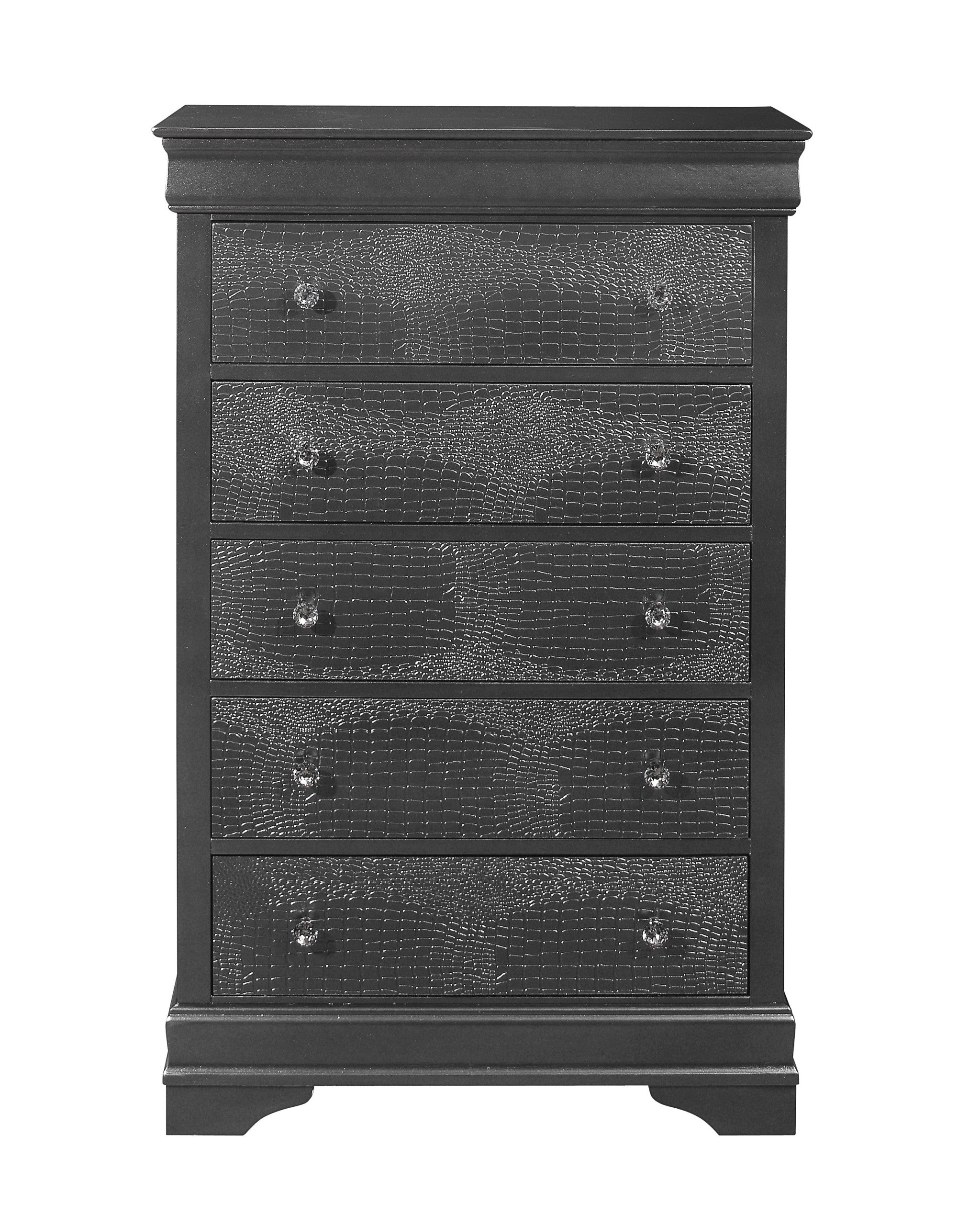 31" Metallic Grey Solid Wood Five Drawer Chest - Homeroots - Flyclothing LLC