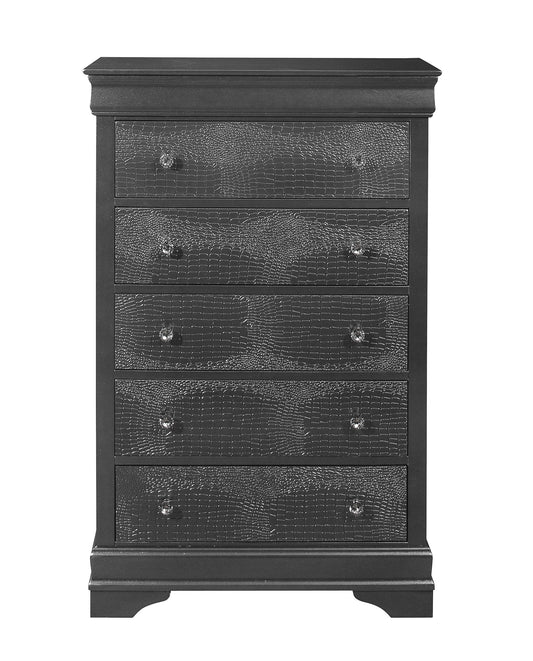 31" Metallic Grey Solid Wood Five Drawer Chest - Homeroots