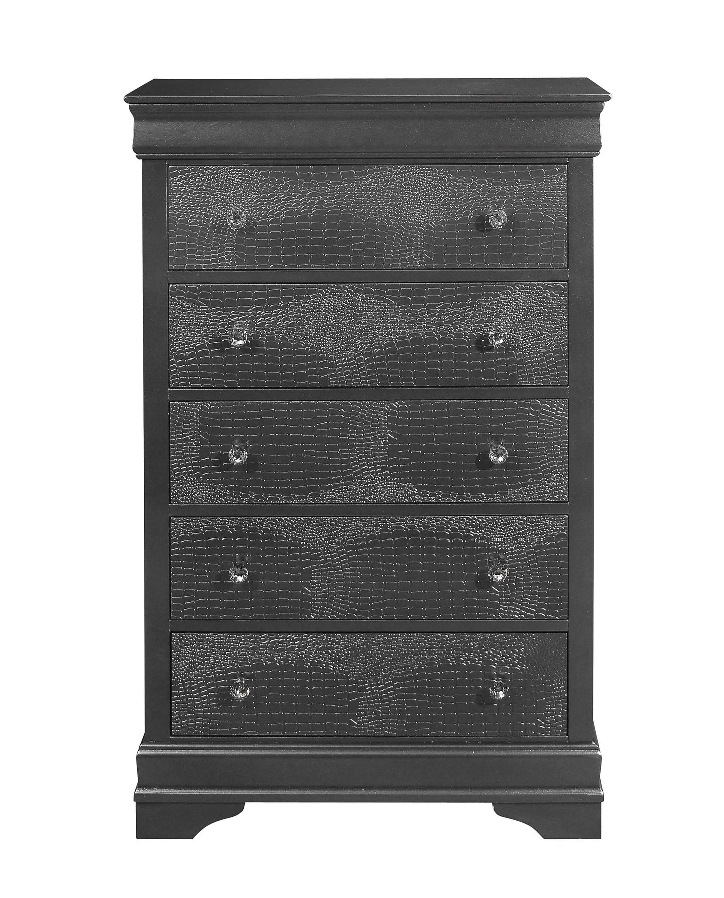 31" Metallic Grey Solid Wood Five Drawer Chest - Homeroots - Flyclothing LLC