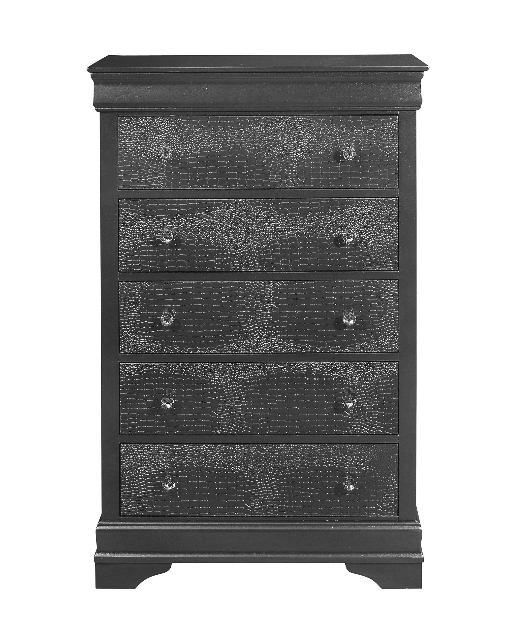 31" Metallic Grey Solid Wood Five Drawer Chest - Homeroots - Flyclothing LLC
