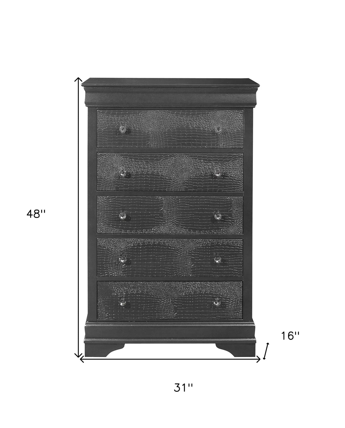 31" Metallic Grey Solid Wood Five Drawer Chest - Homeroots - Flyclothing LLC