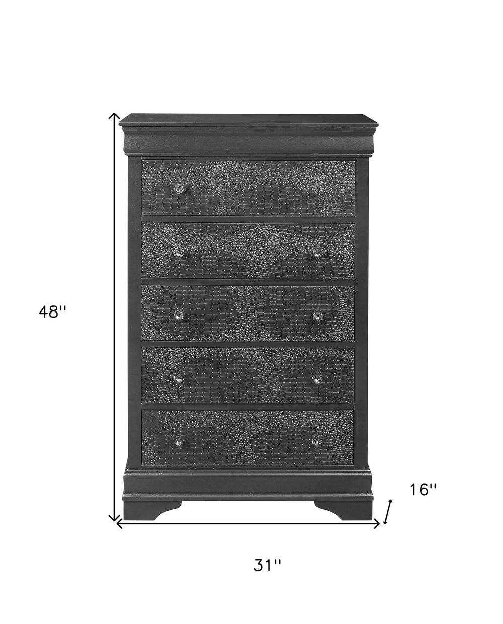 31" Metallic Grey Solid Wood Five Drawer Chest - Homeroots