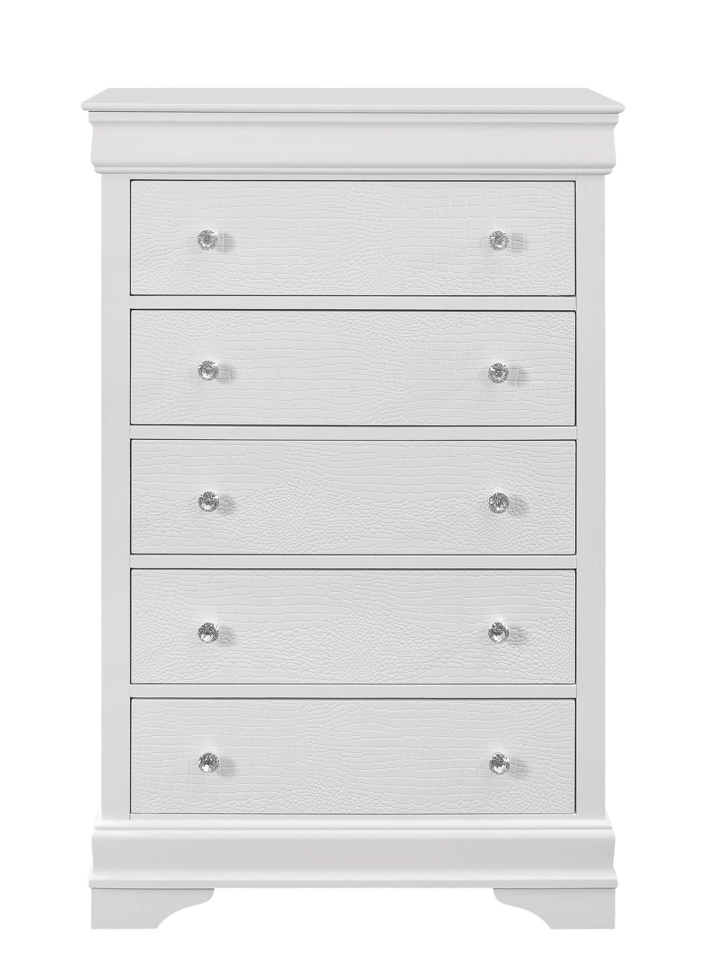 31" Metallic White Solid Wood Five Drawer Chest - Homeroots - Flyclothing LLC