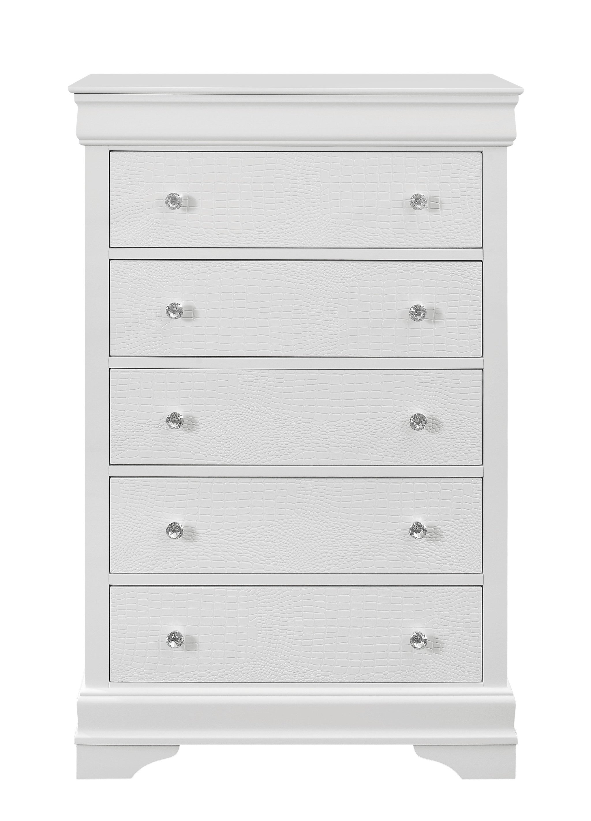 31" Metallic White Solid Wood Five Drawer Chest - Homeroots - Flyclothing LLC