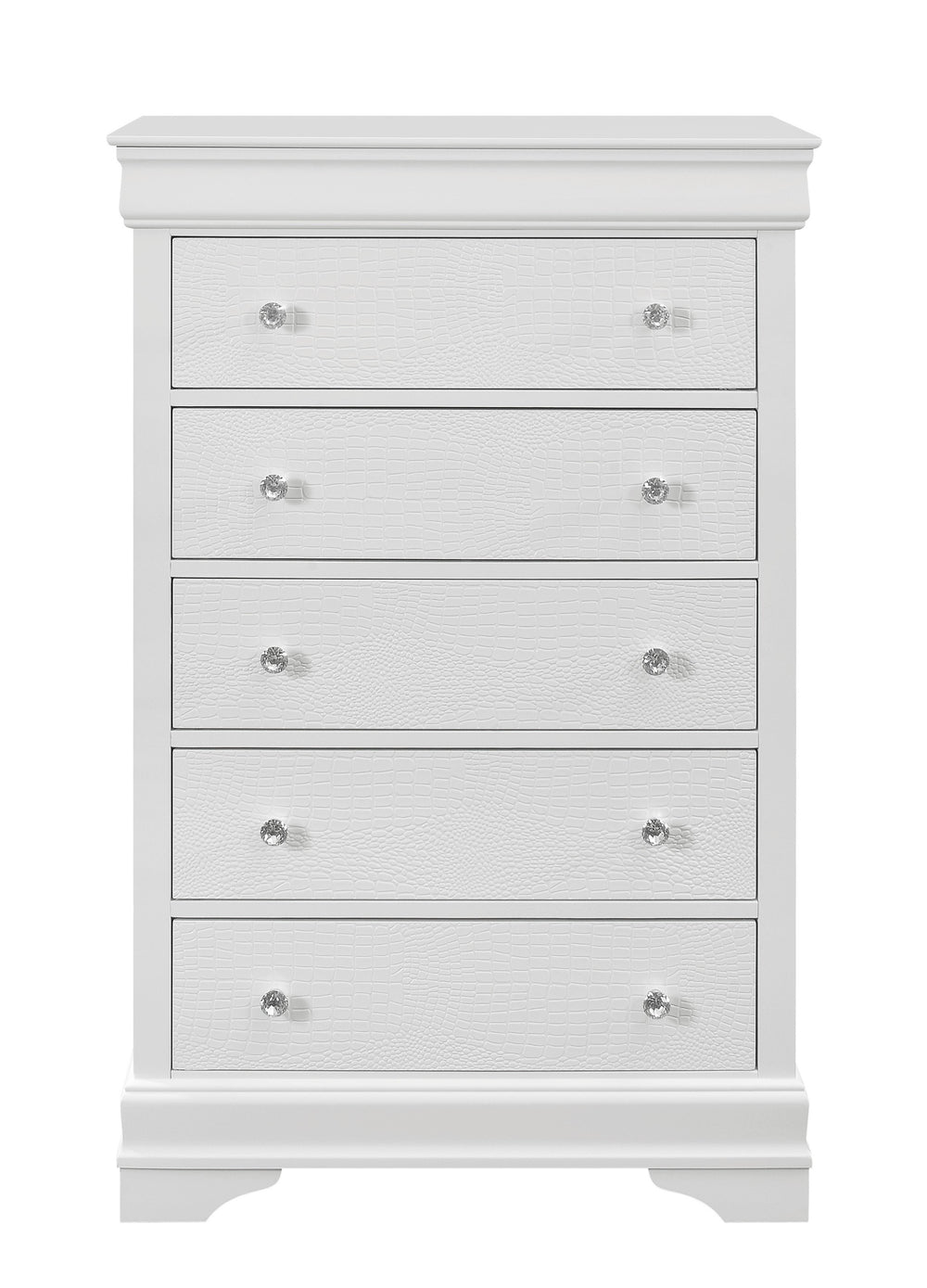 31" Metallic White Solid Wood Five Drawer Chest - Homeroots