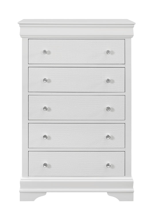 31" Metallic White Solid Wood Five Drawer Chest - Homeroots