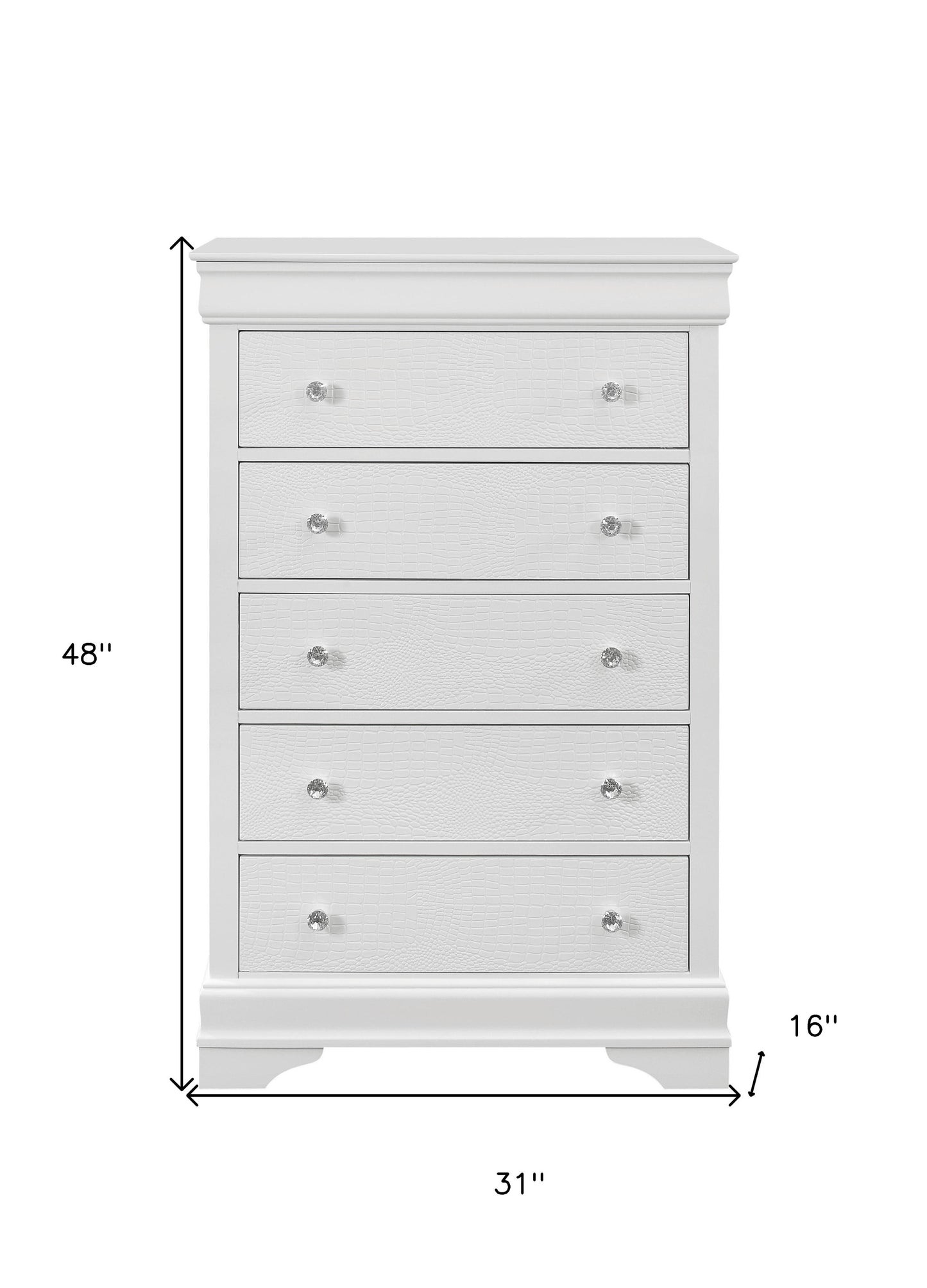 31" Metallic White Solid Wood Five Drawer Chest - Homeroots - Flyclothing LLC