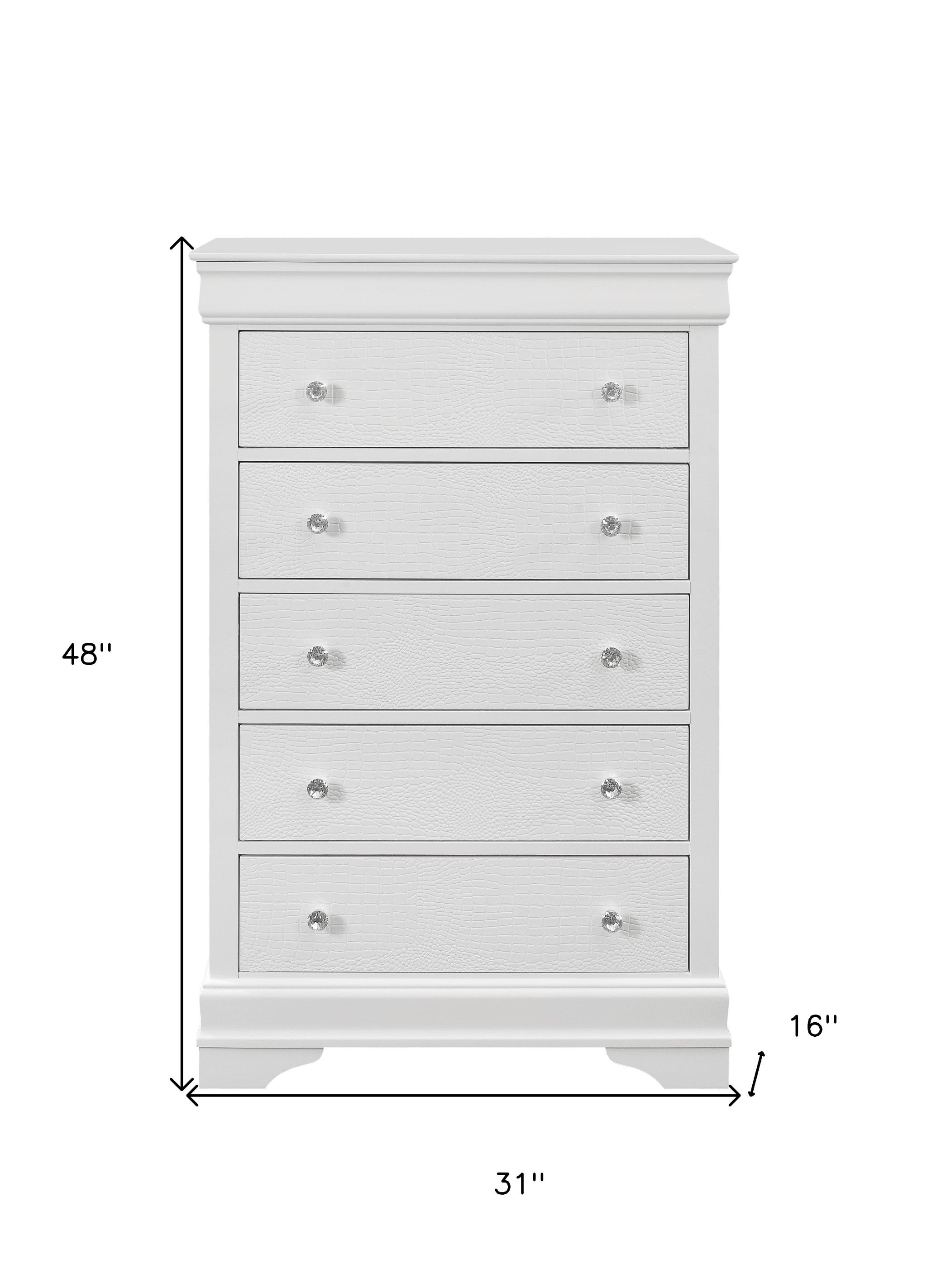 31" Metallic White Solid Wood Five Drawer Chest - Homeroots - Flyclothing LLC