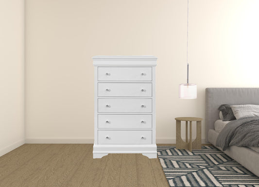31" Metallic White Solid Wood Five Drawer Chest - Homeroots