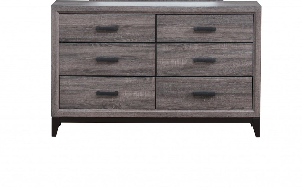 58" Gray Solid and Manufactured Wood Six Drawer Double Dresser - Homeroots