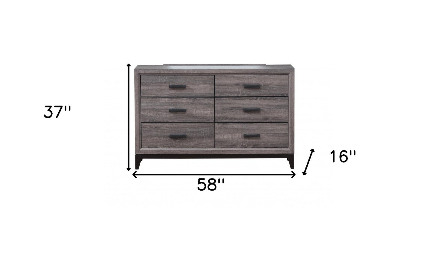58" Gray Solid and Manufactured Wood Six Drawer Double Dresser - Homeroots - Flyclothing LLC