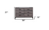 58" Gray Solid and Manufactured Wood Six Drawer Double Dresser - Homeroots - Flyclothing LLC