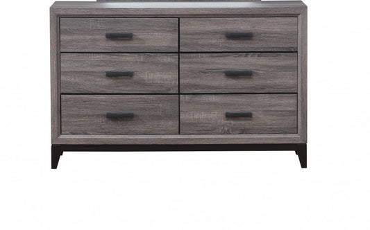 58" Gray Solid and Manufactured Wood Six Drawer Double Dresser - Homeroots