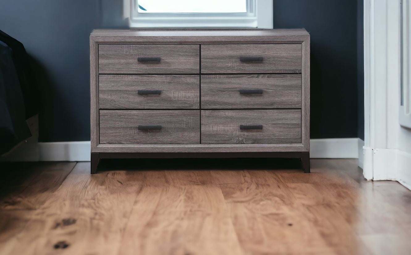 58" Gray Solid and Manufactured Wood Six Drawer Double Dresser - Homeroots - Flyclothing LLC
