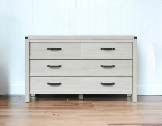 58" White Solid Wood Six Drawer Double Dresser - Homeroots