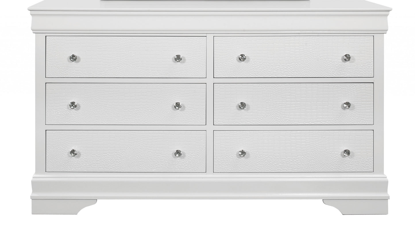 58" Metallic White Solid Wood Six Drawer Double Dresser - Homeroots - Flyclothing LLC