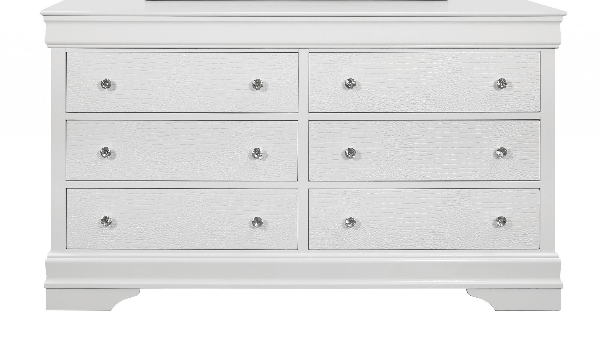 58" Metallic White Solid Wood Six Drawer Double Dresser - Homeroots - Flyclothing LLC