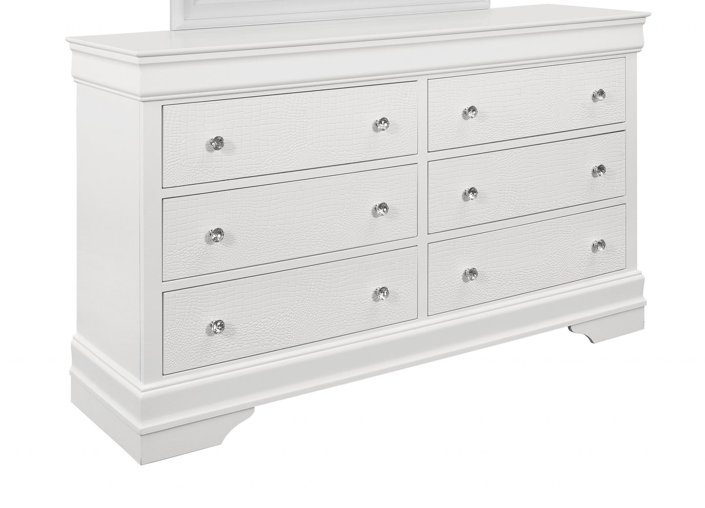 58" Metallic White Solid Wood Six Drawer Double Dresser - Homeroots - Flyclothing LLC