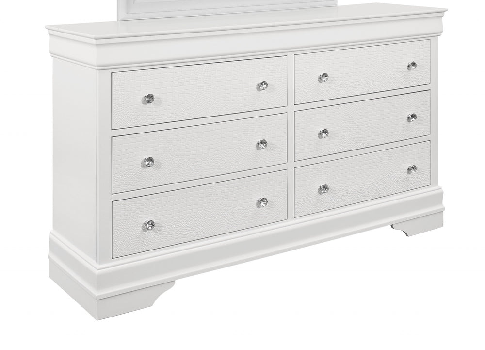 58" Metallic White Solid Wood Six Drawer Double Dresser - Homeroots