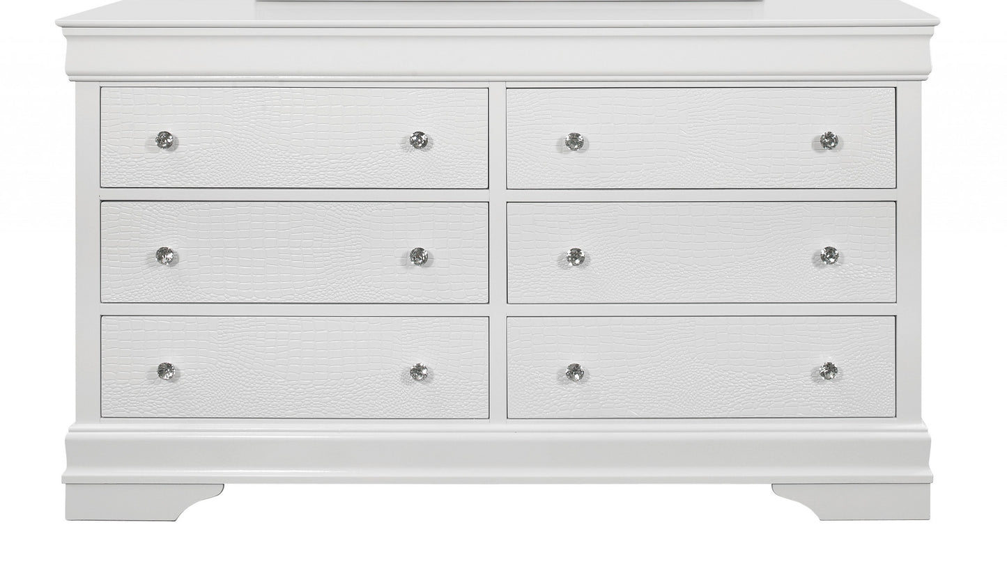 58" Metallic White Solid Wood Six Drawer Double Dresser - Homeroots - Flyclothing LLC