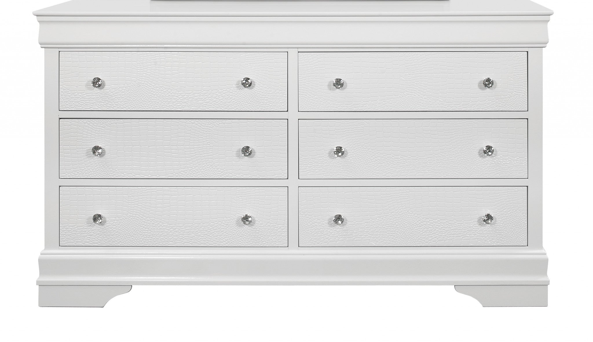 58" Metallic White Solid Wood Six Drawer Double Dresser - Homeroots - Flyclothing LLC