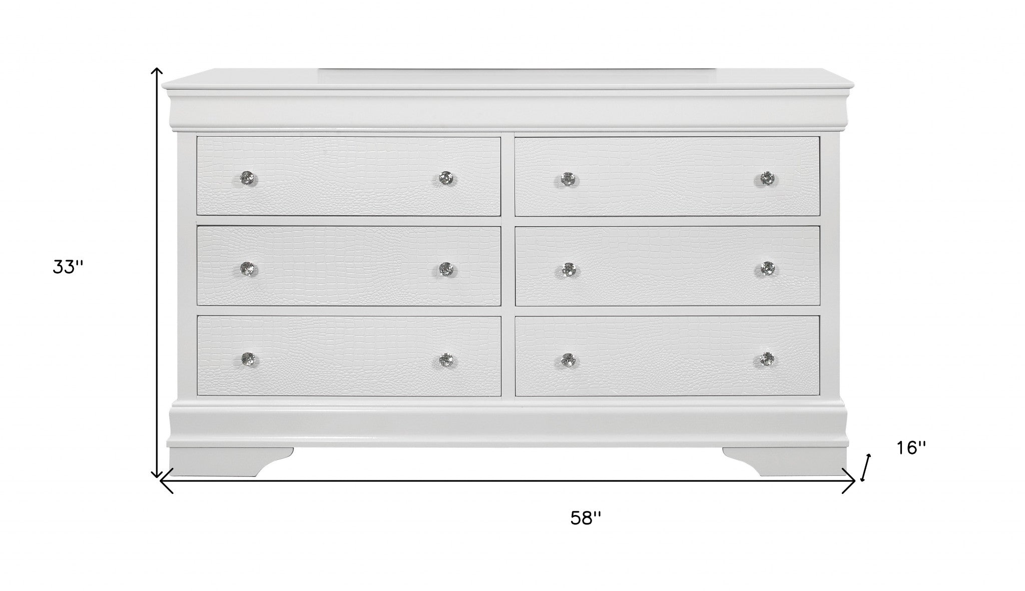 58" Metallic White Solid Wood Six Drawer Double Dresser - Homeroots - Flyclothing LLC