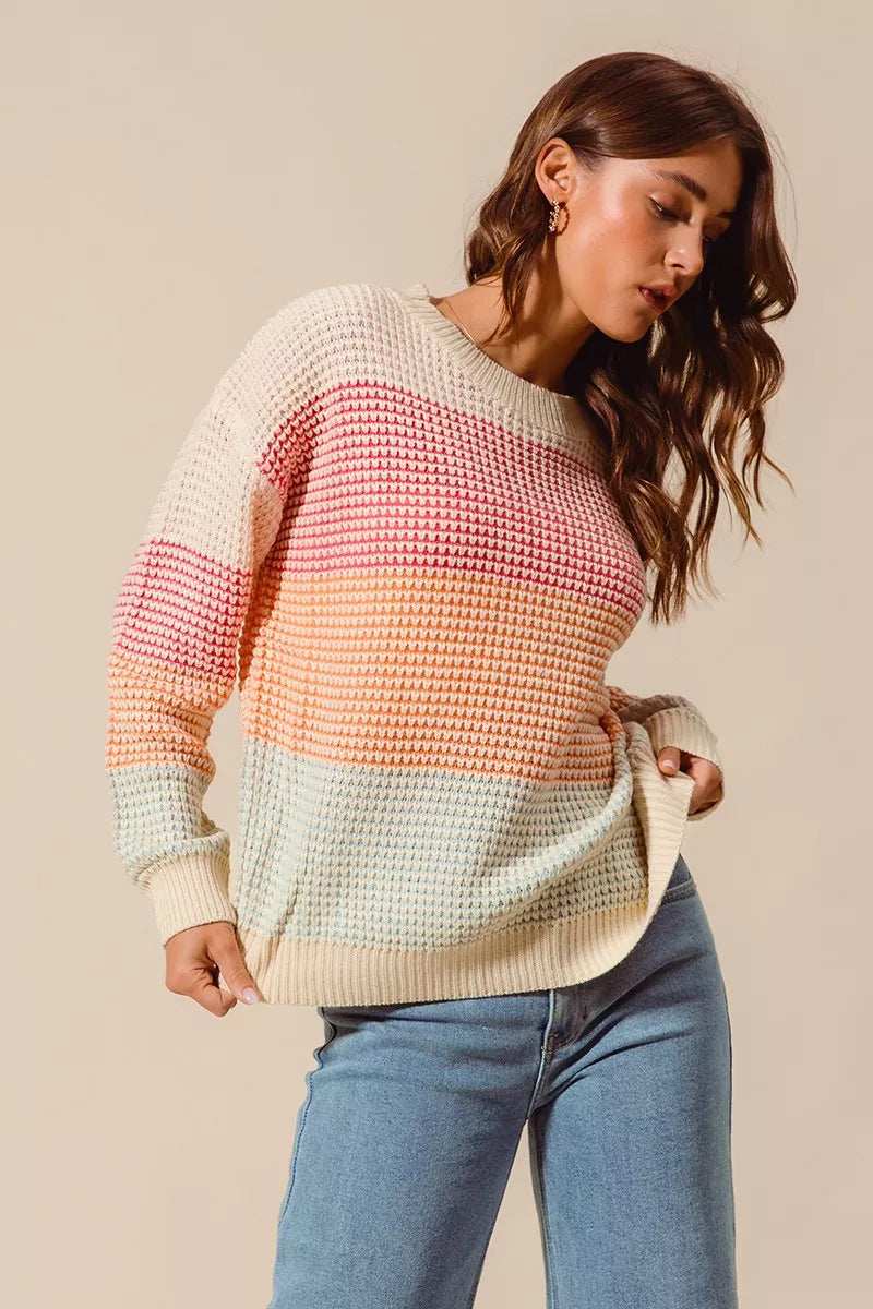 SO ME Multi Color Block Long Sleeve Sweater - Trendsi - Flyclothing LLC