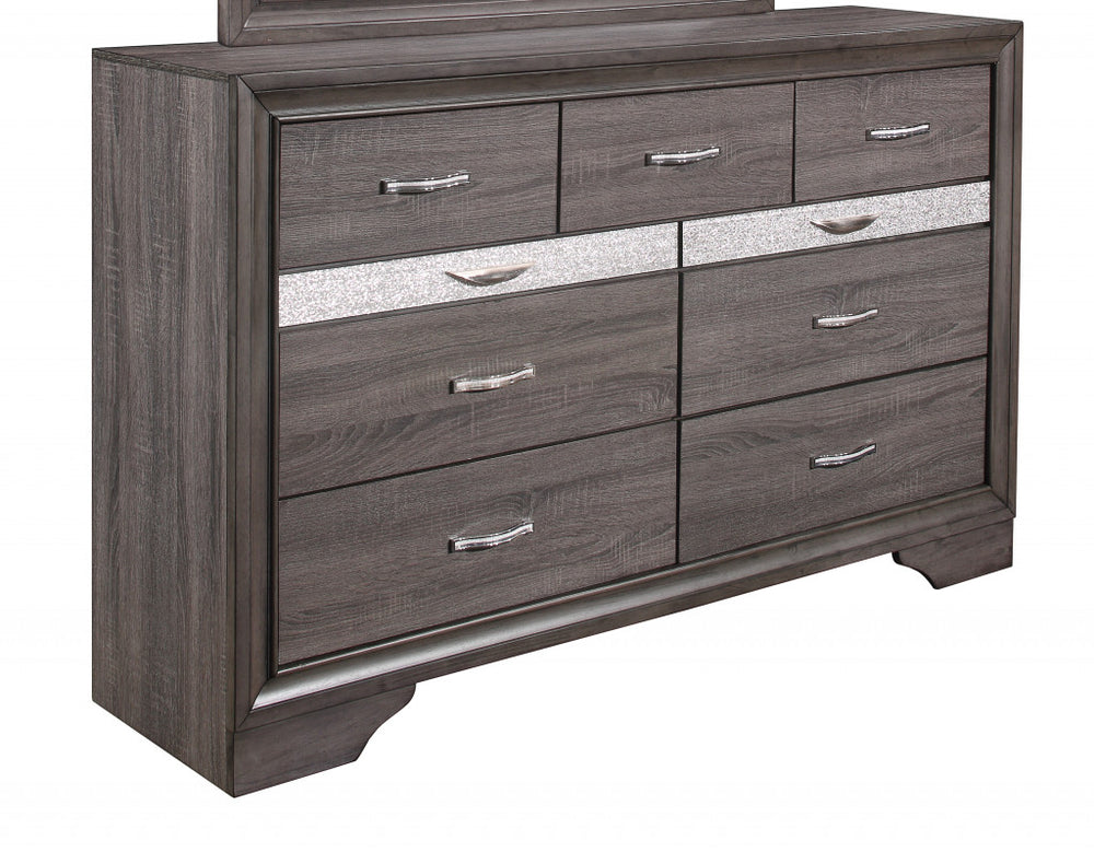 62" Grey Solid Wood Nine Drawer Double Dresser - Homeroots
