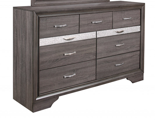 62" Grey Solid Wood Nine Drawer Double Dresser - Homeroots