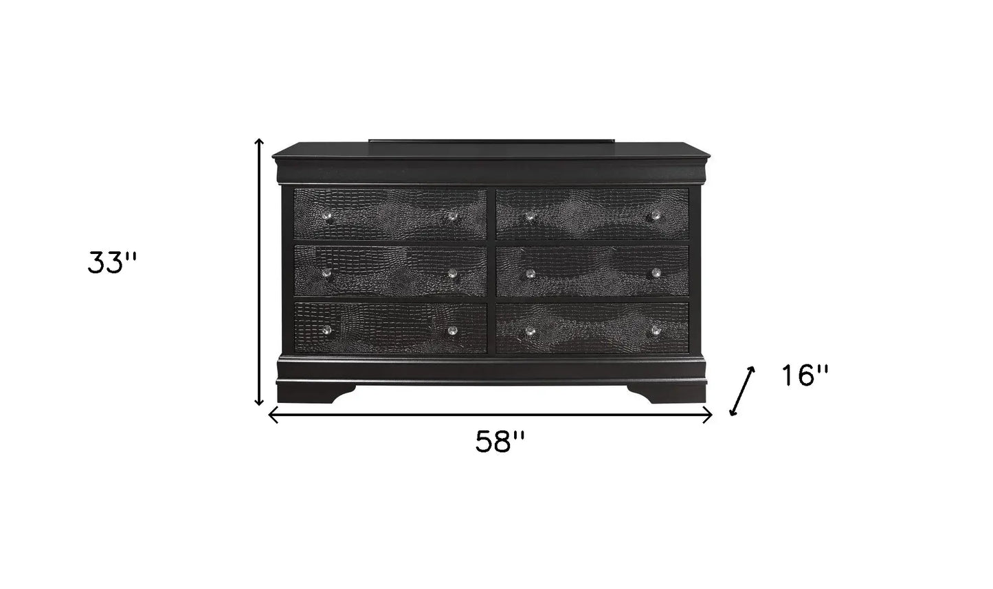 58" Metallic Grey Solid Wood Six Drawer Double Dresser - Homeroots - Flyclothing LLC