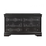 58" Metallic Grey Solid Wood Six Drawer Double Dresser - Homeroots - Flyclothing LLC
