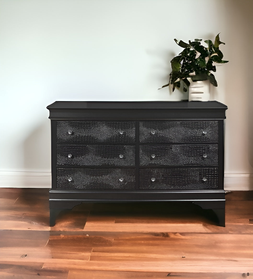 58" Metallic Grey Solid Wood Six Drawer Double Dresser - Homeroots - Flyclothing LLC