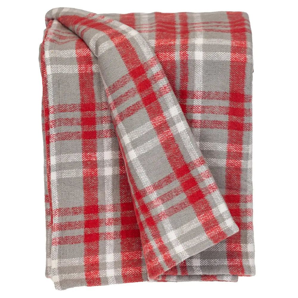 Red Woven Cotton Plaid Throw Blanket - Homeroots