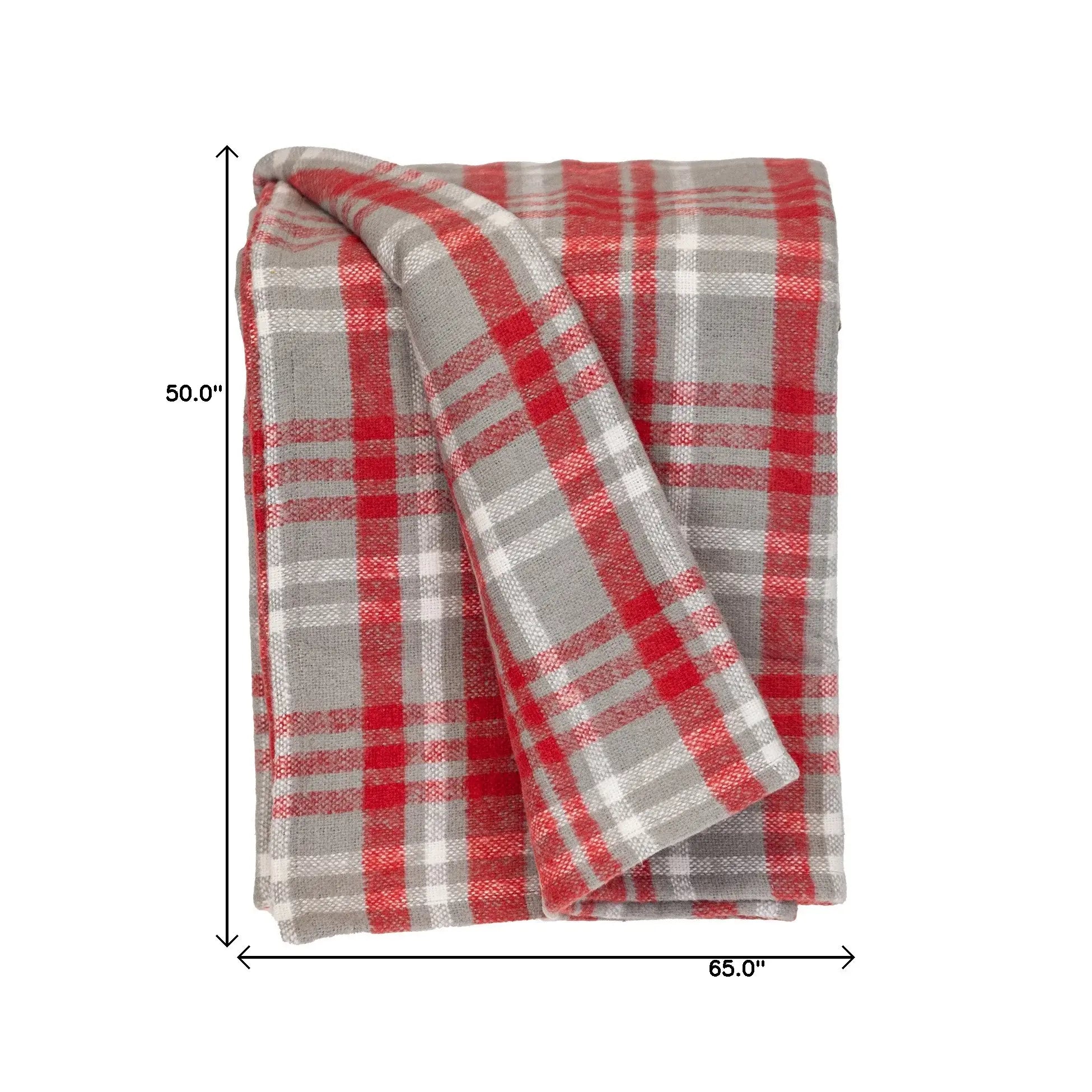 Red Woven Cotton Plaid Throw Blanket - Homeroots - Flyclothing LLC