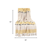 50" X 60" Yellow and Ivory Woven Cotton Striped Throw Blanket with Tassels - Homeroots - Flyclothing LLC