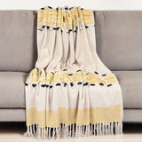 50" X 60" Yellow and Ivory Woven Cotton Striped Throw Blanket with Tassels - Homeroots - Flyclothing LLC