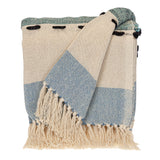 50" X 60" Blue and Ivory Woven Cotton Striped Throw Blanket with Tassels - Homeroots