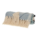 50" X 60" Blue and Ivory Woven Cotton Striped Throw Blanket with Tassels - Homeroots