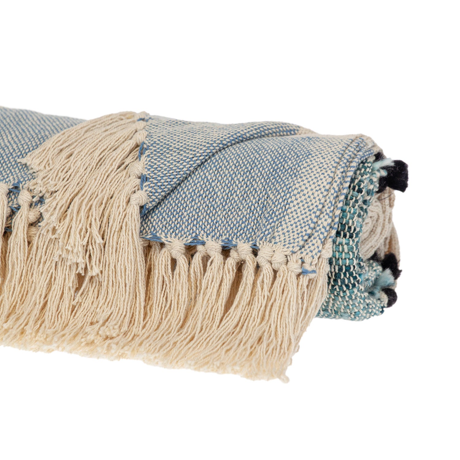 50" X 60" Blue and Ivory Woven Cotton Striped Throw Blanket with Tassels - Homeroots - Flyclothing LLC