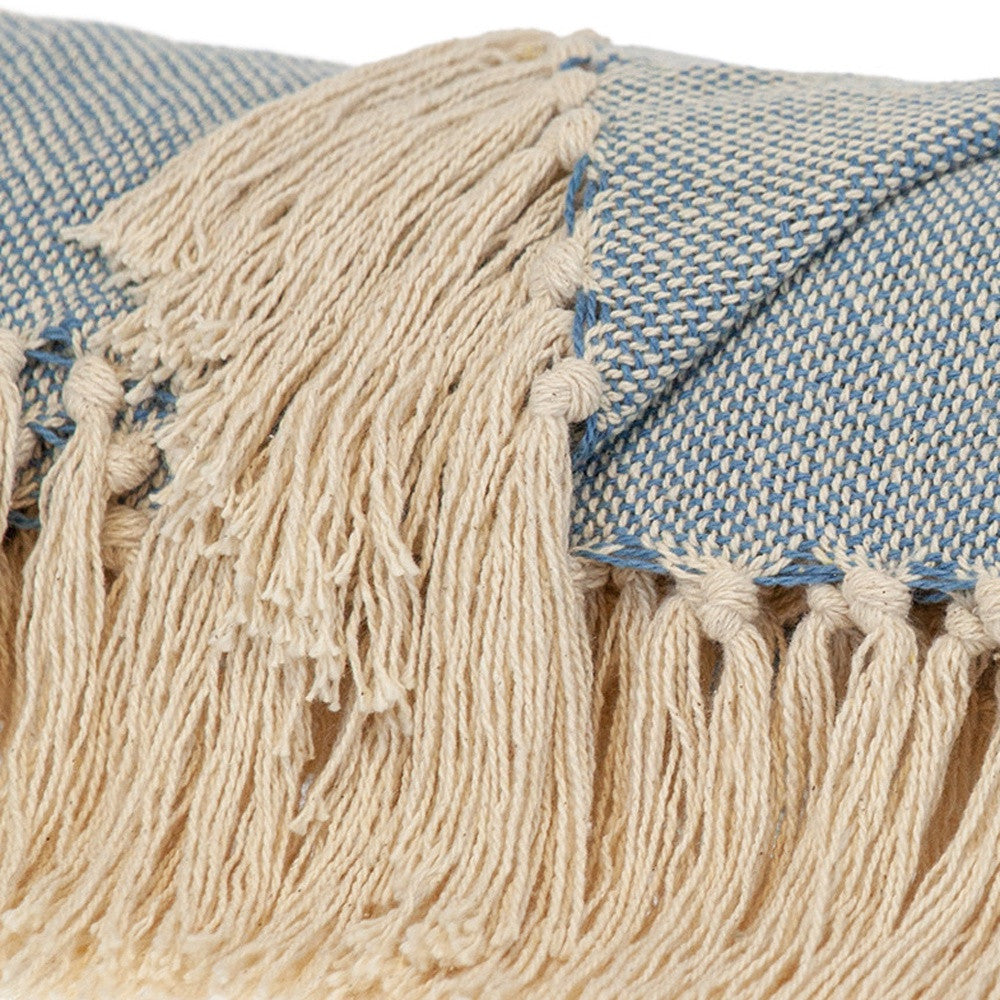 50" X 60" Blue and Ivory Woven Cotton Striped Throw Blanket with Tassels - Homeroots - Flyclothing LLC