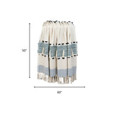 50" X 60" Blue and Ivory Woven Cotton Striped Throw Blanket with Tassels - Homeroots - Flyclothing LLC