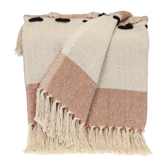 50" X 60" Brown and Ivory Woven Cotton Striped Throw Blanket with Tassels - Homeroots
