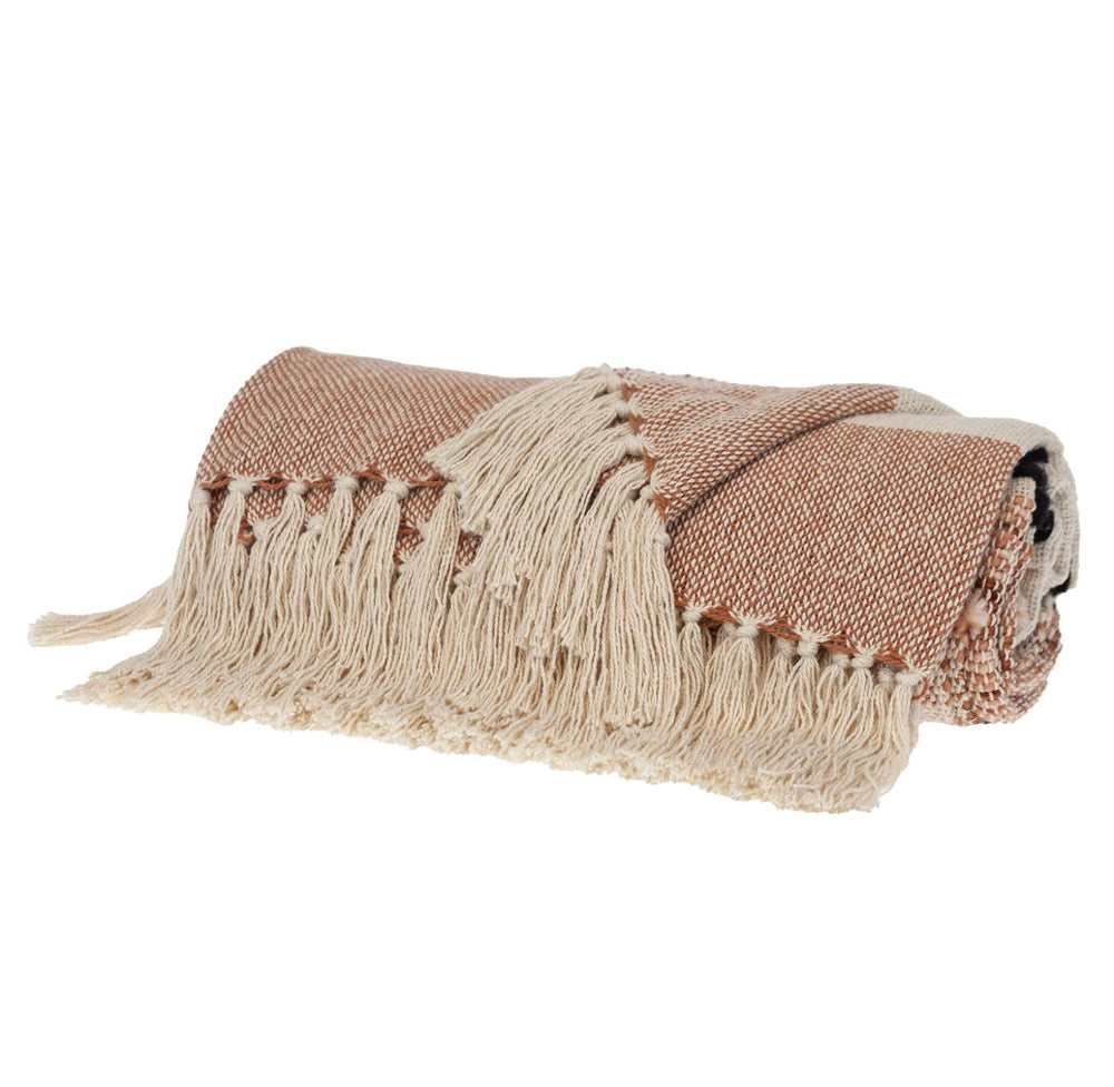 50" X 60" Brown and Ivory Woven Cotton Striped Throw Blanket with Tassels - Homeroots - Flyclothing LLC