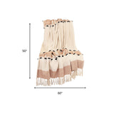 50" X 60" Brown and Ivory Woven Cotton Striped Throw Blanket with Tassels - Homeroots - Flyclothing LLC