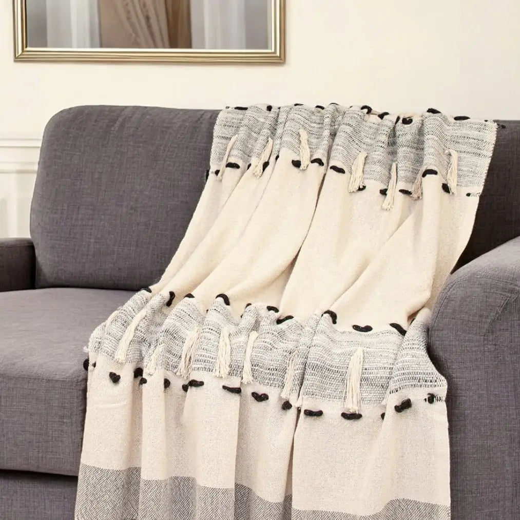 Gray Woven Cotton Abstract Throw Blanket - Homeroots - Flyclothing LLC