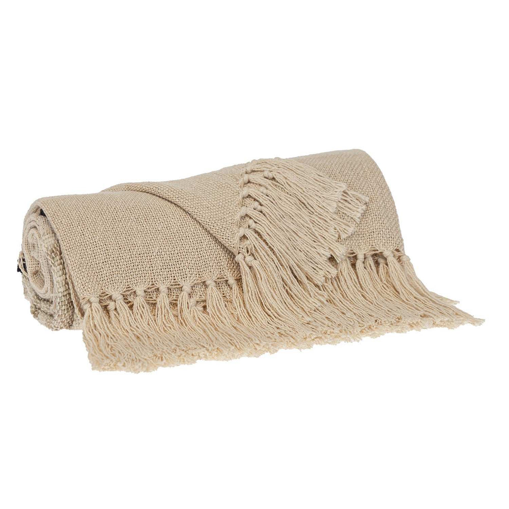 Beige Woven Cotton Abstract Throw Blanket - Homeroots - Flyclothing LLC