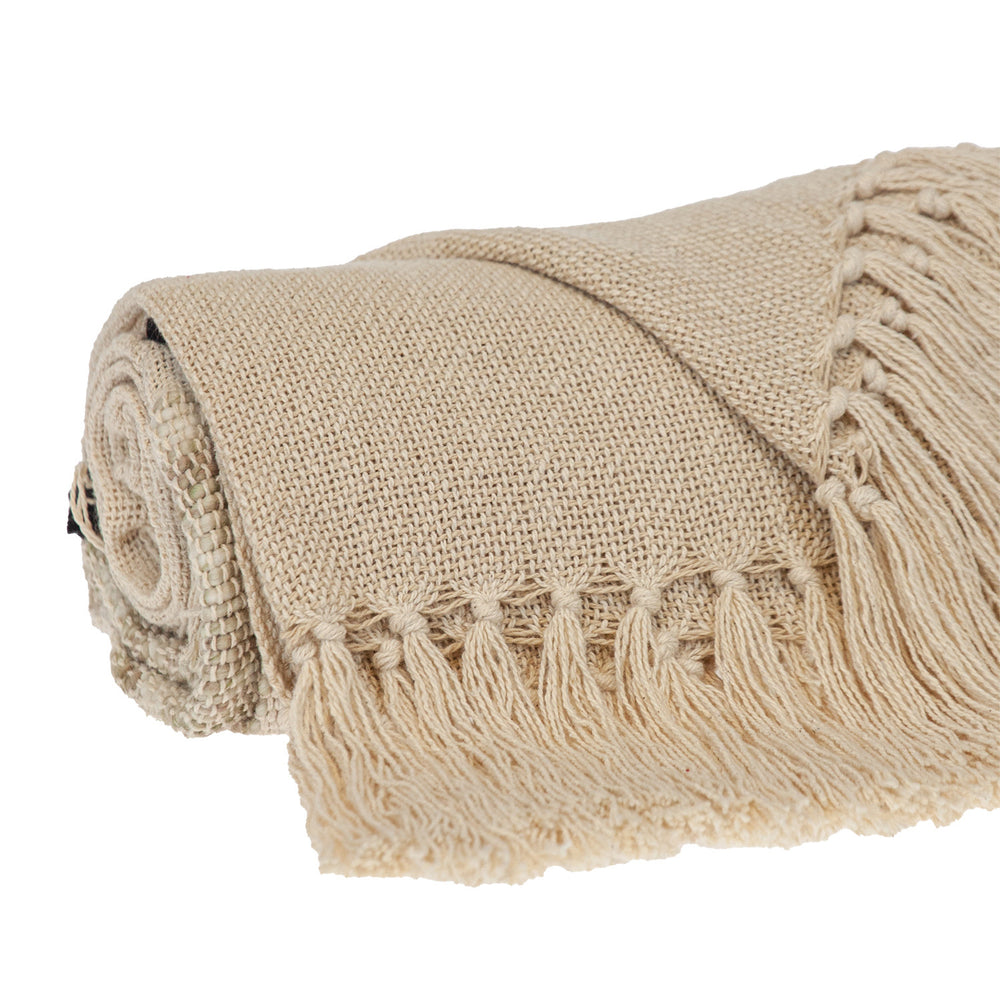Beige Woven Cotton Abstract Throw Blanket - Homeroots