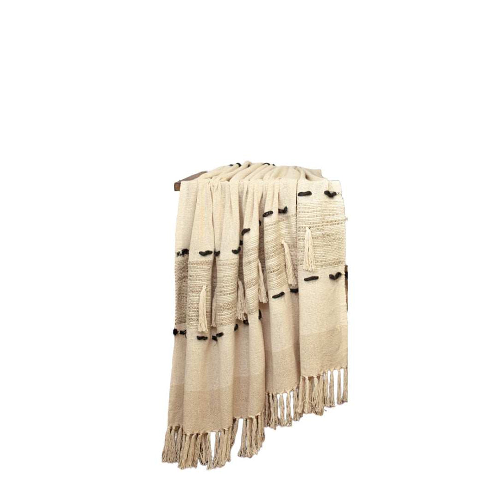 Beige Woven Cotton Abstract Throw Blanket - Homeroots - Flyclothing LLC