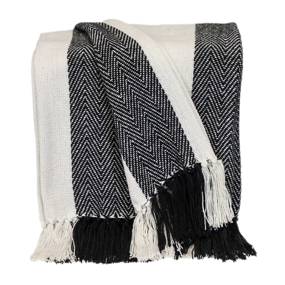 Black and White Woven Cotton Striped Throw Blanket - Homeroots - Flyclothing LLC